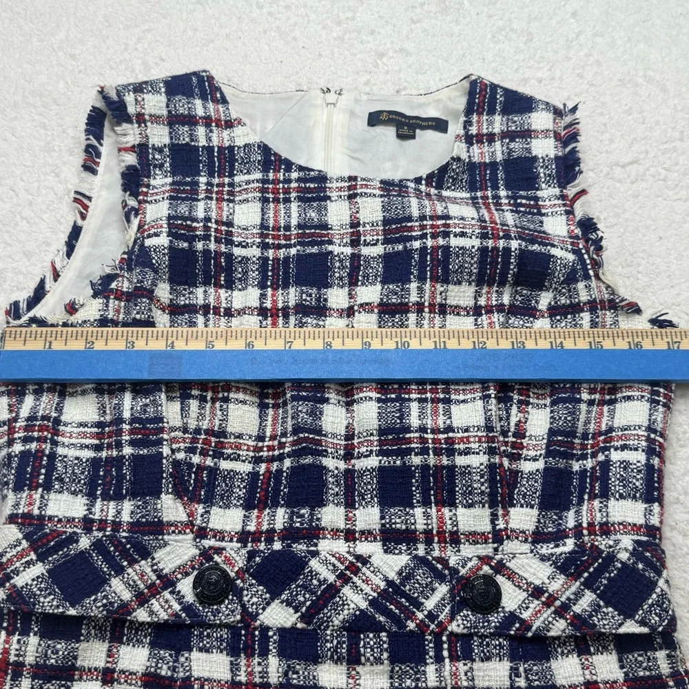 Brooks Brothers Dress Womens 8 Blue Tartain Plaid Sheath Sleeveless Lined Career - Picture 11 of 12